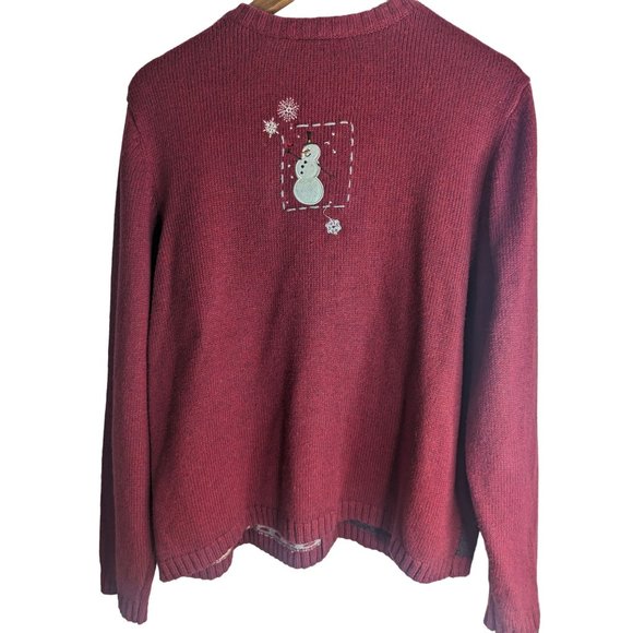 Croft & Barrow Maroon Embroidered Winter Theme Snowman Full Zip Sweater sz XL - Picture 4 of 10